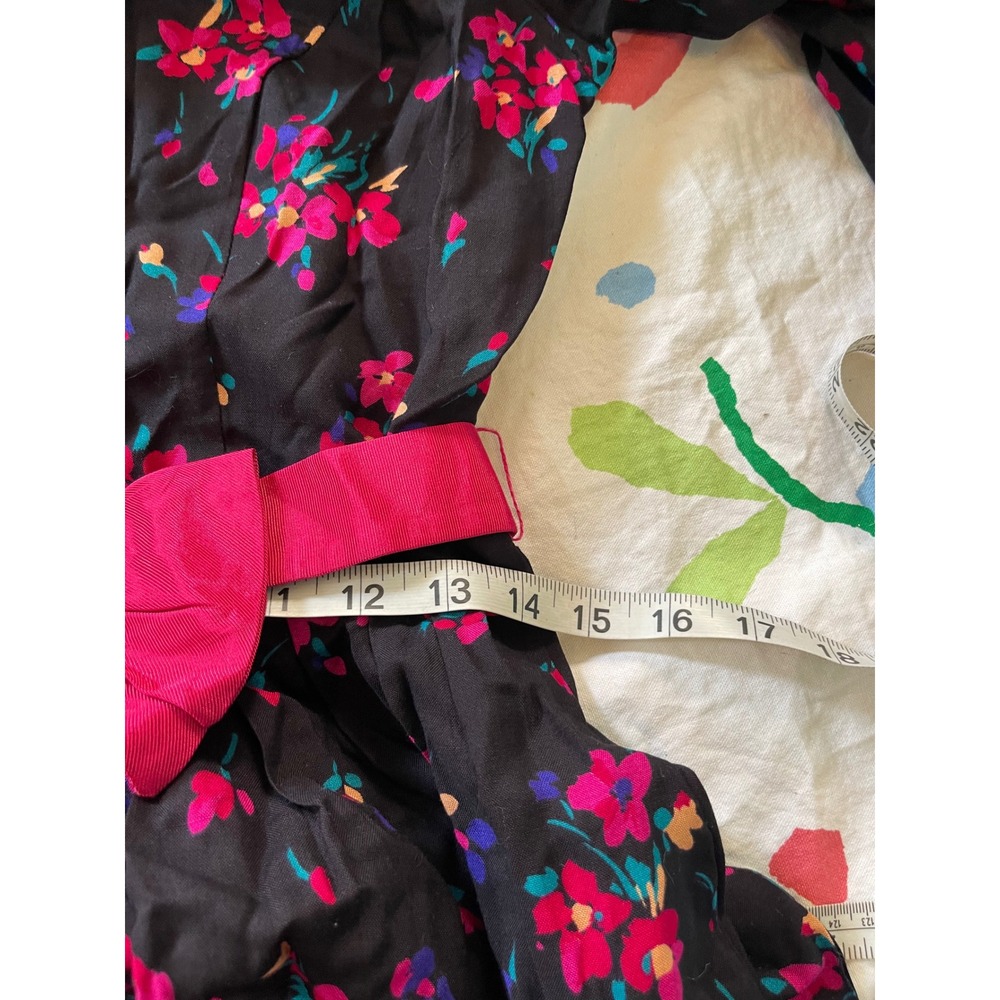 Lanz Originals Vintage Floral Midi Dress Black Fuchsia Bow Puff Sleeve Size 6 - Picture 8 of 8